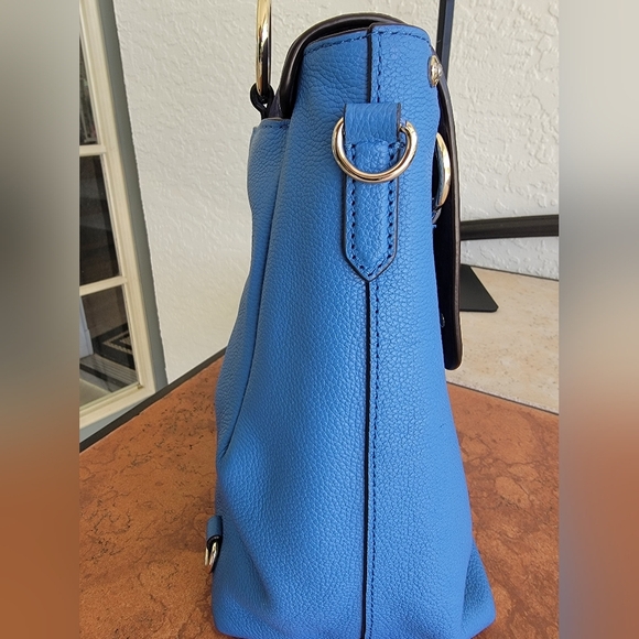 Henri Bendel Convertable Backpack In Pebble Grain Perriwinkle Leather/Navy Suede - Picture 14 of 16